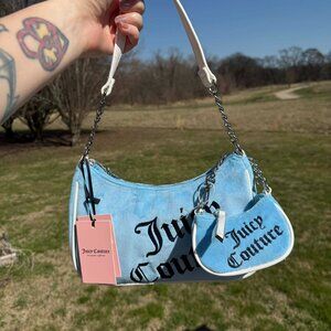 ✨💎 Juicy Couture Blue Velour Shoulder Bag Y2K Coquette Mini Pouch 2-in-1 NWT 💎
